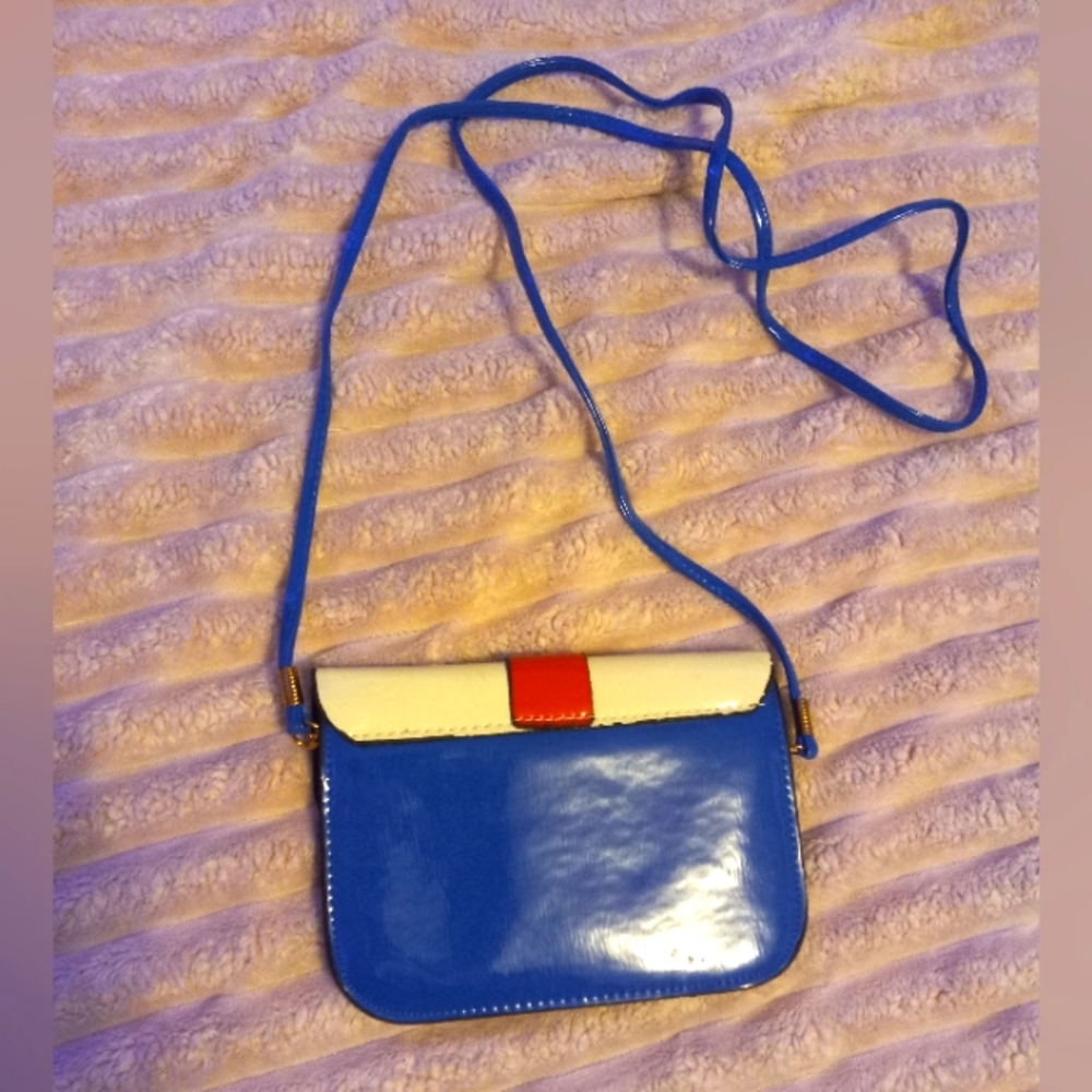 💄Vintage Retro 80s Red White and Blue Patent Crossbody Bag Rockabilly - Picture 4 of 4